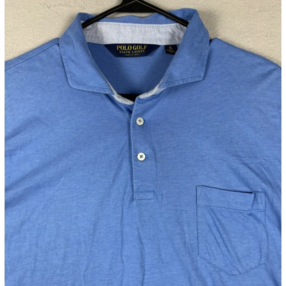 Polo Golf Ralph Lauren Short Sleeve Pocket Polo Shirt XL Blue Marlin Logo Cotton